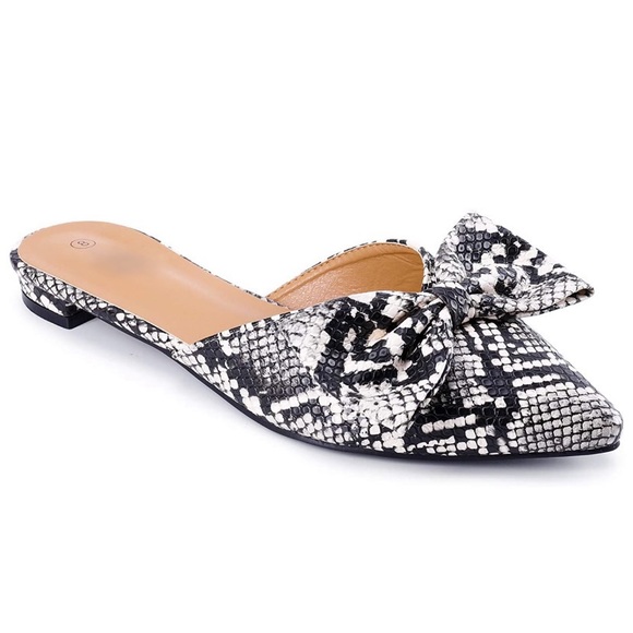 Snakeskin Bow Mules - Picture 2 of 5